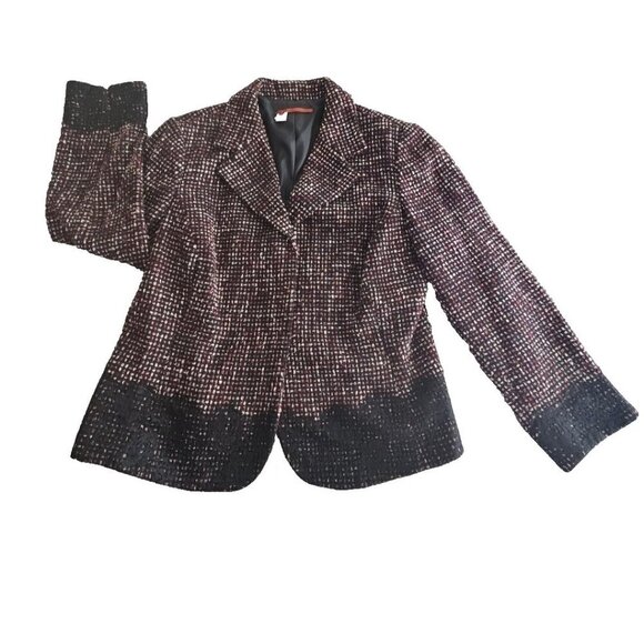 Tape Measure Women's Tweed Jacket Blazer 3-Button Port and Black Lace Gothcore - Picture 2 of 16